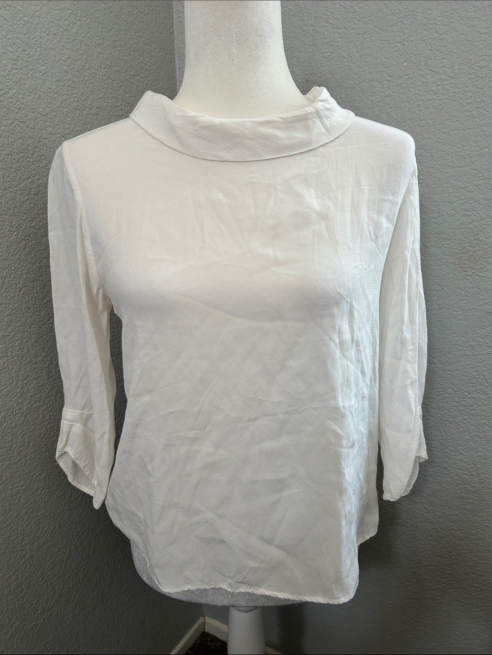 Zara White Lightweight Boatneck Three-Quarter Sleeve Blouse